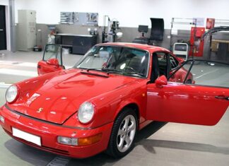Close-up of the exclusive Porsche 911 Carrera 4 in Vietnam