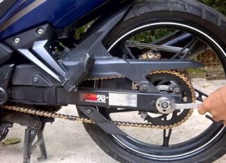 The simplest way to increase motorcycle chain tension and check for chain slack