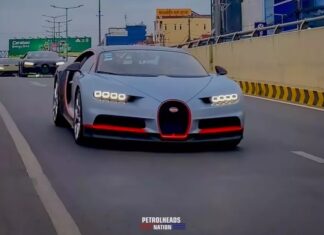 A meeting of 3 Bugatti Chiron cars in Cambodia, Asia in rare sight