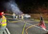 Tesla electric vehicle engulfed in flames after crash, necessitating 136,000 liters of water to suppress