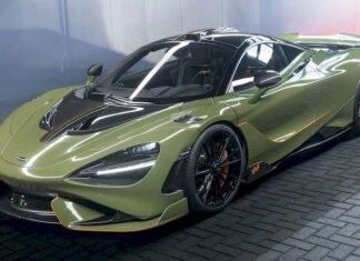 McLaren 765LT catches attention in striking Badlands green color featuring a Novitec body kit