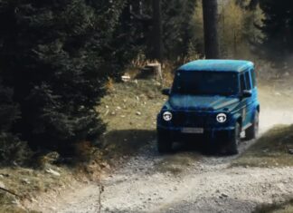 Mercedes-Benz CEO demonstrates the off-road capabilities of the EQG by maneuvering through a forest with tank-like precision.