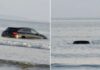 Witnessing the Sunset by the Sea, a Mercedes-Benz Submerged by the Tide